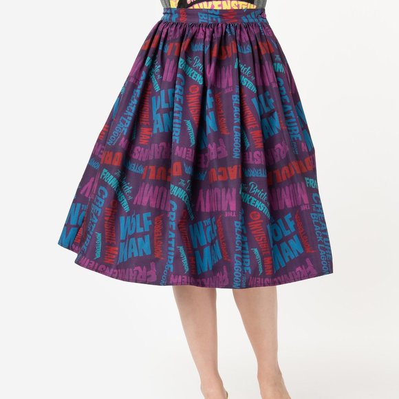 Unique Vintage Dresses & Skirts - NWT Universal Monsters Movie Title Swing Skirt S